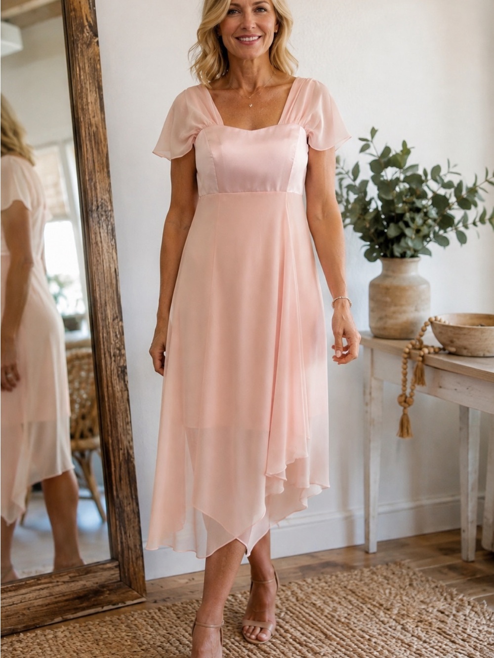 Elegant Pink Chiffon Layered Women's Gown